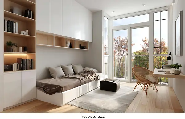 Modern Minimalist Small Room with Built-in Furniture