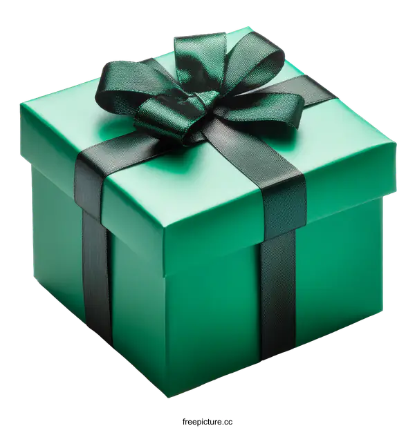 [Transparent Background PNG]Emerald Green Gift Box with Dark Ribbon