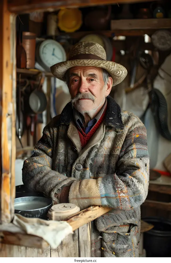 Portrait of an Elderly Man in a Rustic Setting