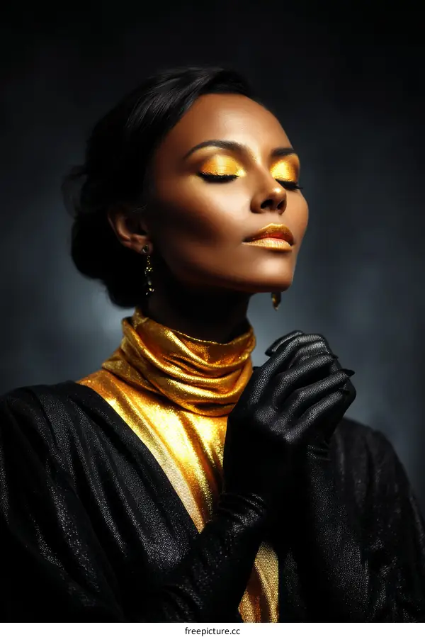 African Woman Fashion Portrait in Gold and Black