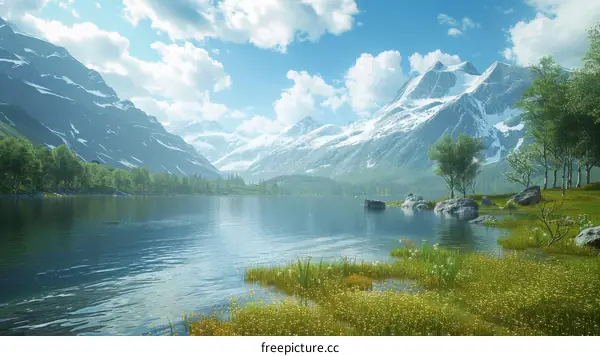 Serene mountain lake landscape digital art