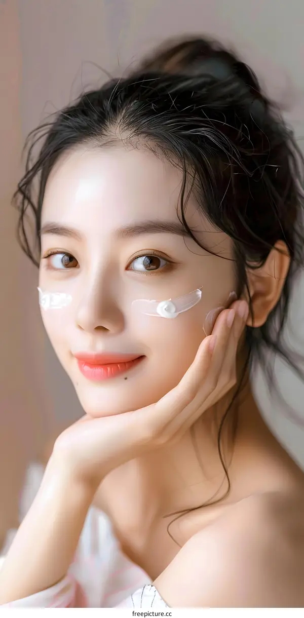 Beautiful Asian Woman with Cream on Face