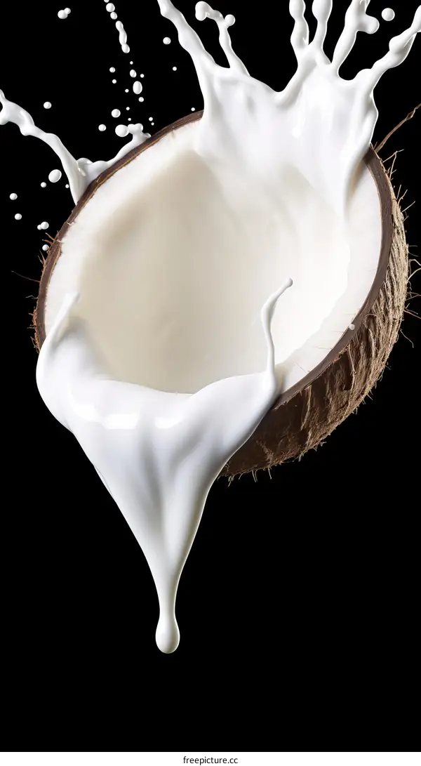 Coconut Milk Splashing Out of a Coconut