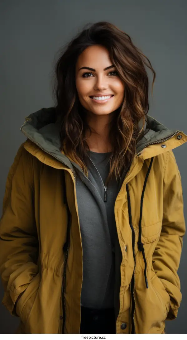 Portrait of a smiling young woman wearing a yellow jacket