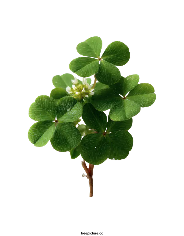 [Transparent Background PNG]Close-up Lucky Clover Plant with White Flowers