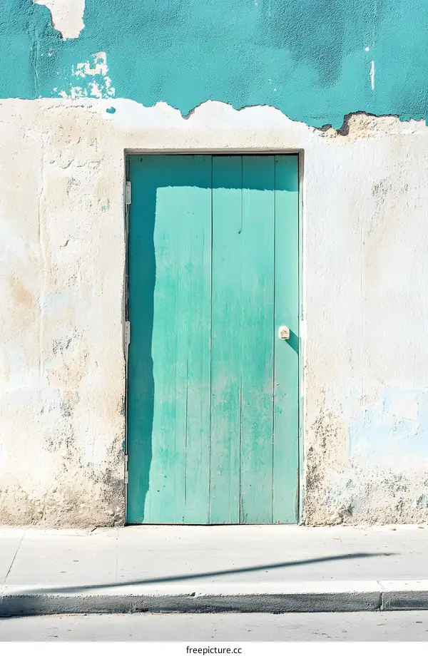 Green Wooden Door on a Weathered Wall