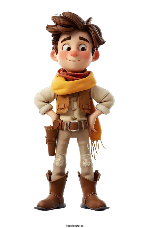 [Transparent Background PNG]Smiling Cowboy Character 3D Illustration