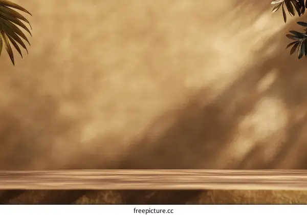 Warm Beige Background with Wooden Surface