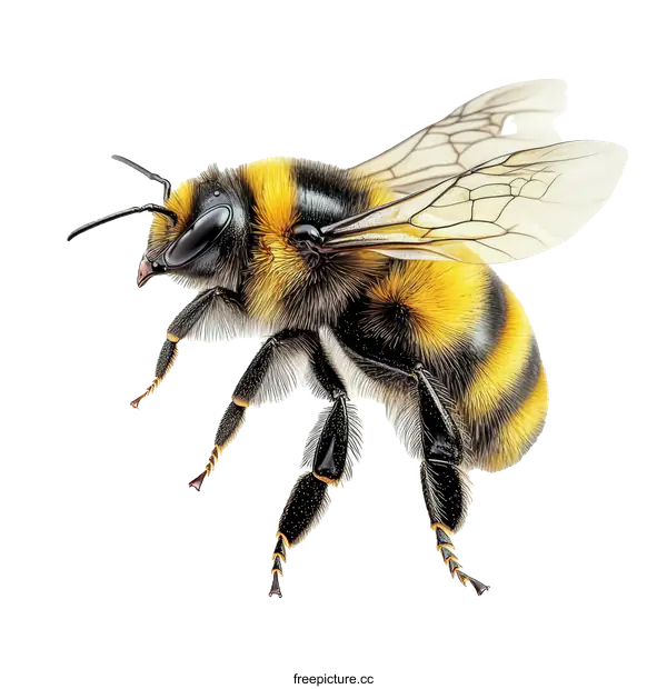 [Transparent Background PNG]Detailed Illustration of a Bumble Bee in Flight