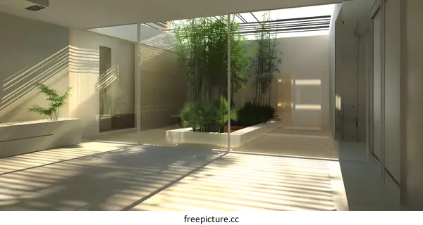 Modern Interior Design With Glass Wall and Green Plants