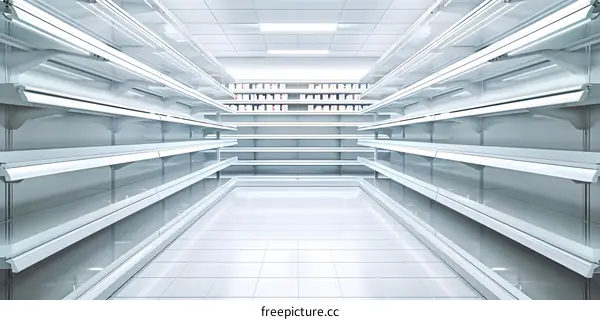 Empty Supermarket Shelves 3D Render