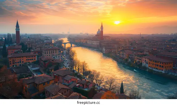 Verona Sunset: Cityscape with Adige River
