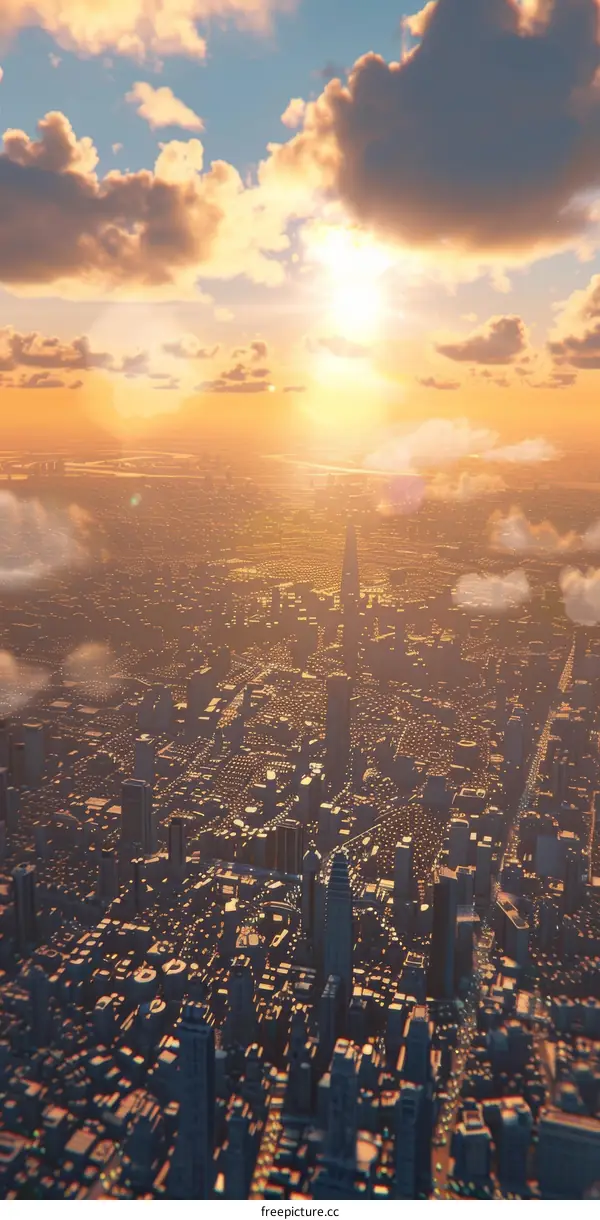 City Skyline from Above at Sunset