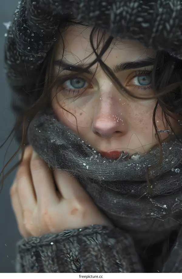 Portrait of a woman in a winter hat and scarf