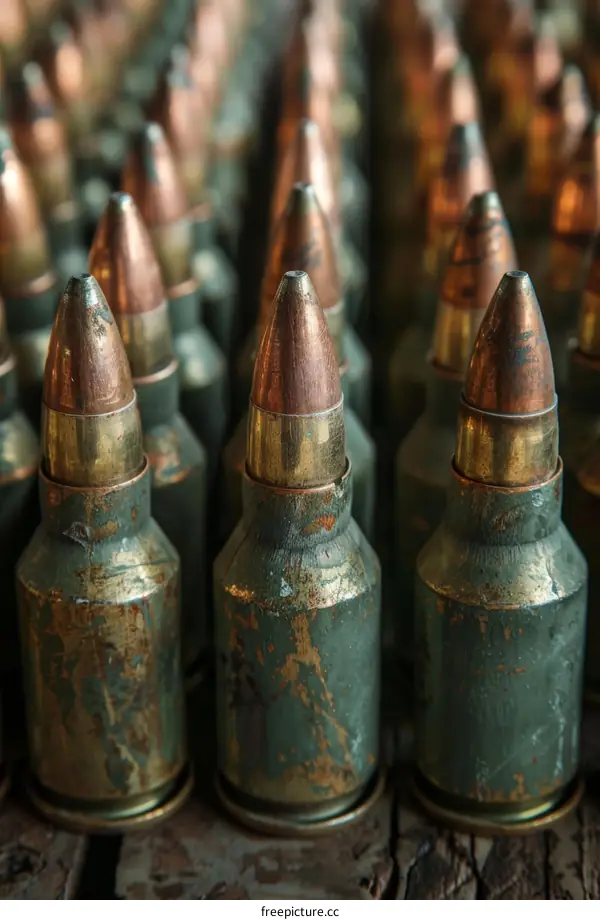 A close-up image of a variety of old and used bullets.