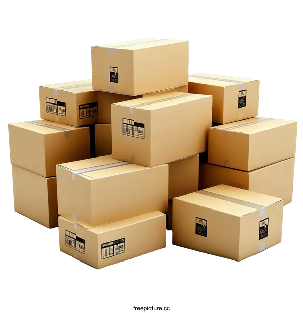 [Transparent Background PNG]Stacked Cardboard Boxes for Shipping