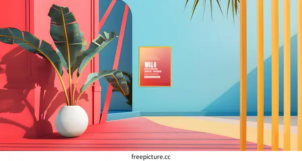 Colorful Abstract Minimalist Tropical Interior Design with Poster