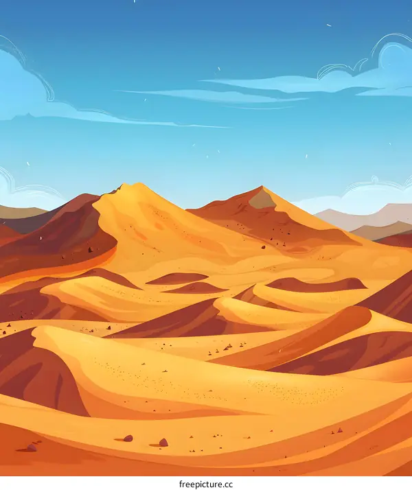 Desert Landscape Illustration with Dunes and Sky