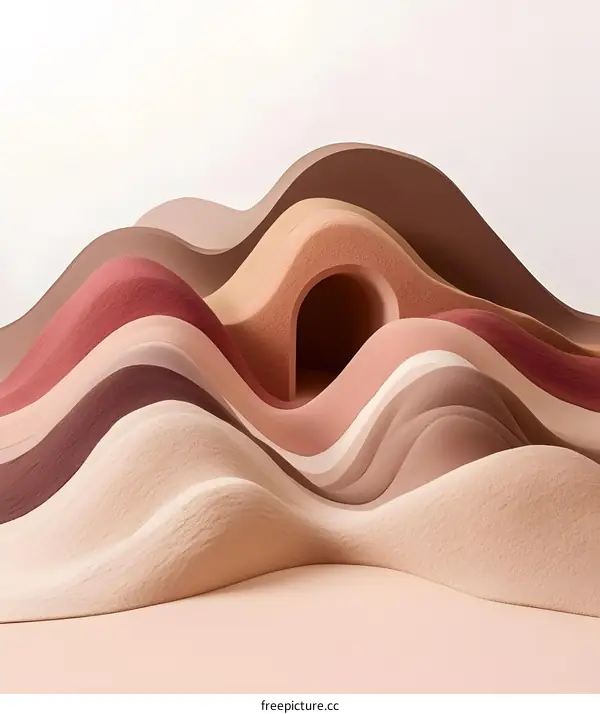 Abstract Minimalist Beige and Brown Mountains with a Cave