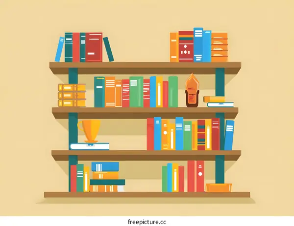 Colorful Books on Wooden Bookshelf