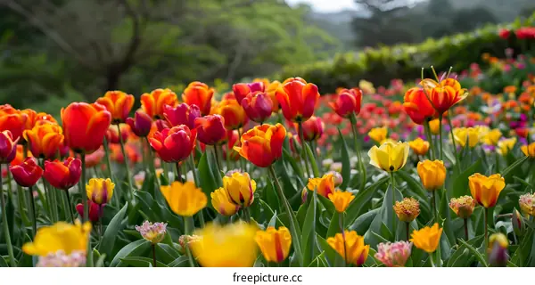 Colorful Tulips Blooming in a Garden