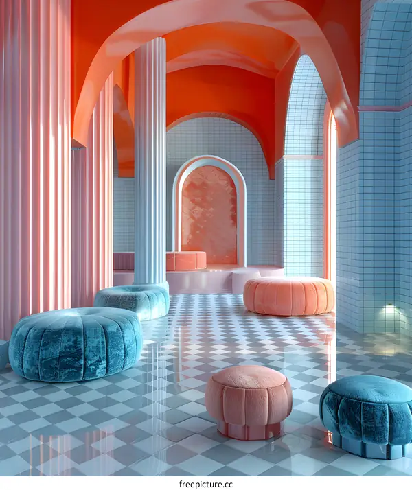 Blue and Orange Geometric Corridor