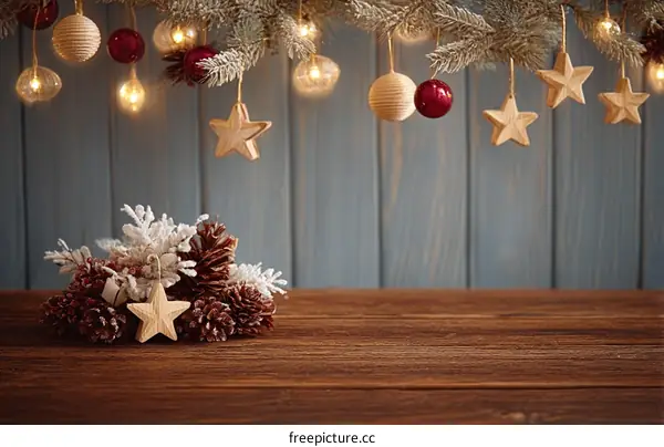 Christmas Decorations on Wooden Tabletop