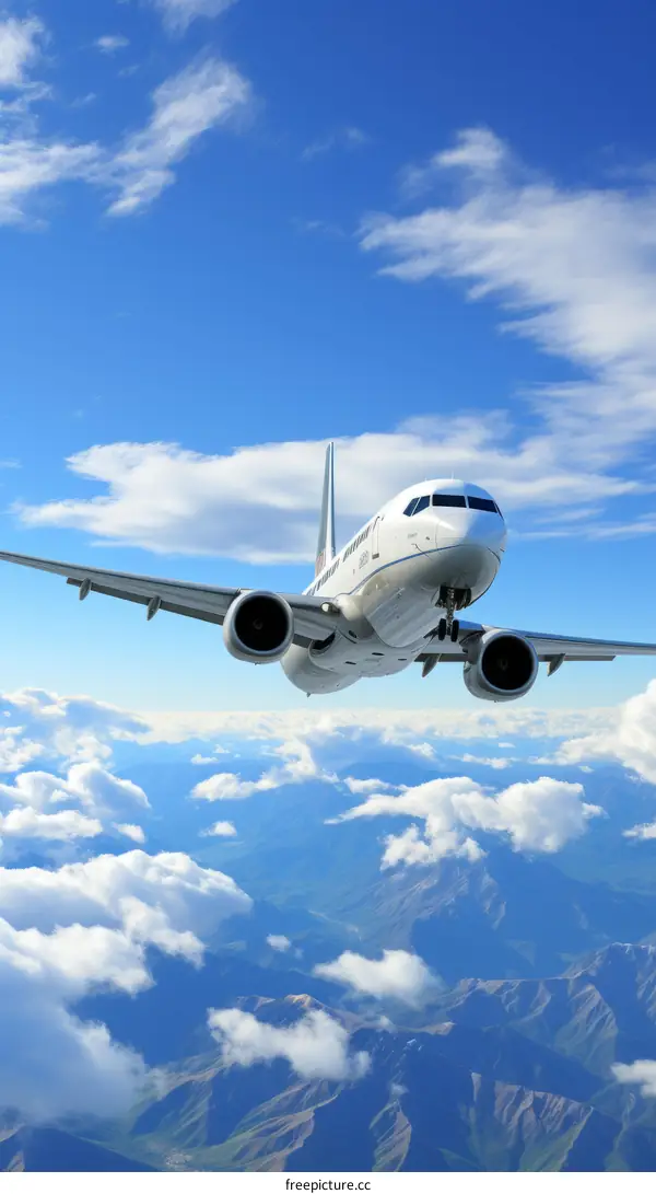 Breathtaking Airplane Soaring Over Snow-Capped Mountains