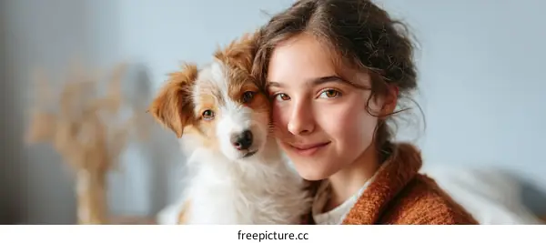 Girl and Puppy Portrait Close Up