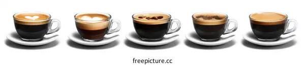 Variety of Coffee Cups with Different Milk Froth Designs