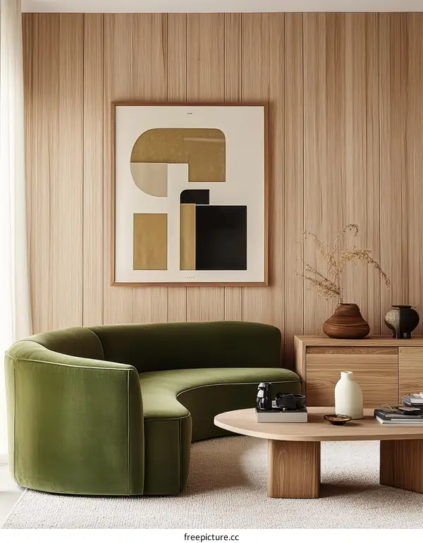 Modern Living Room Interior Design with Curved Sofa