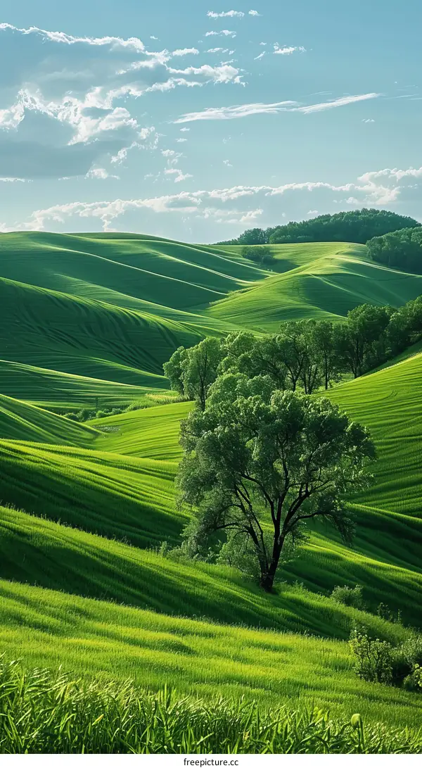 Picturesque green hills under blue sky