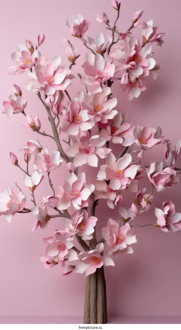 Delicate Pink Magnolia Tree with Paper Flowers