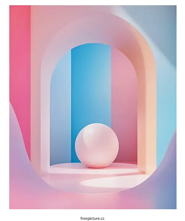 Abstract 3D Pastel Colored Archway with Sphere