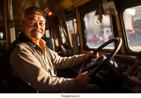 Portrait of a bus driver smiling at the camera