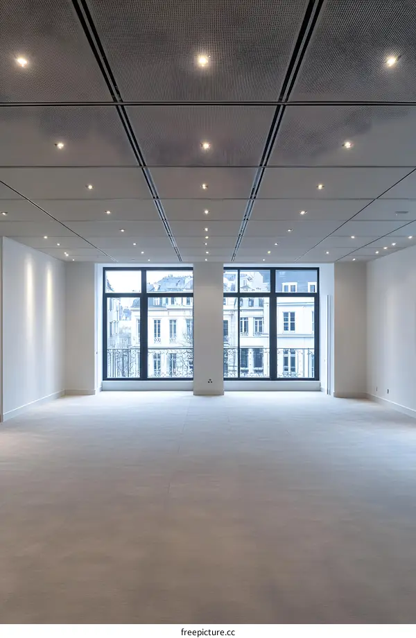 Modern Empty Room With Large Windows And White Walls