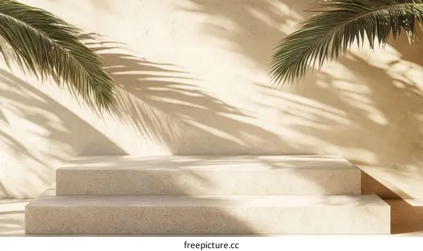 Beige Steps Product Display with Palm Shadows