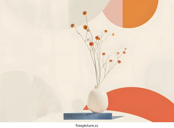 Dried Flowers in a White Vase with Abstract Shapes