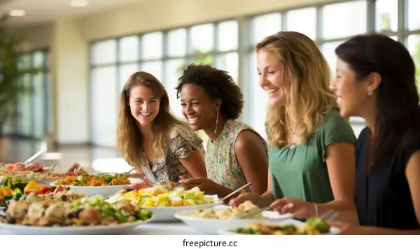 Four women enjoying a meal together