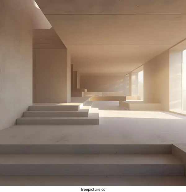 Minimalist Concrete Interior with Steps and Sunlight