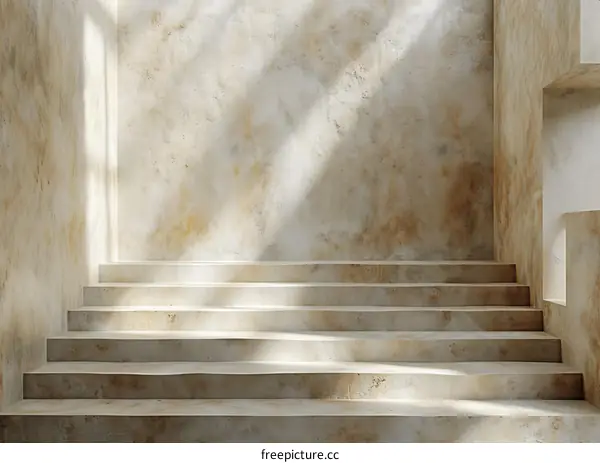 An empty concrete room with stairs.