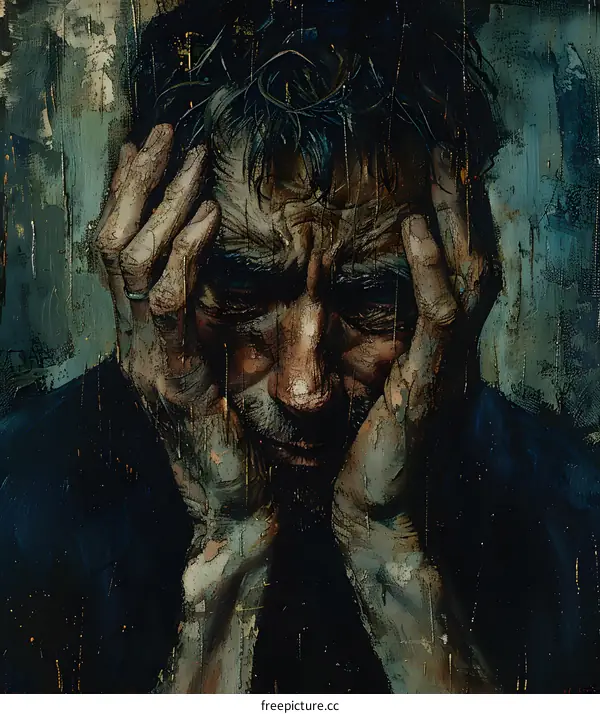 Portrait of a man with hands on head