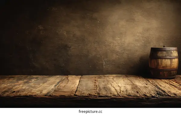 Vintage Wooden Barrel on Rustic Table Top