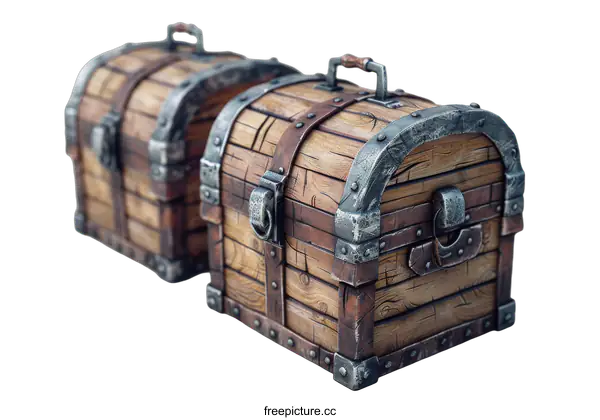 [Transparent Background PNG]Two wooden treasure chests with metal.