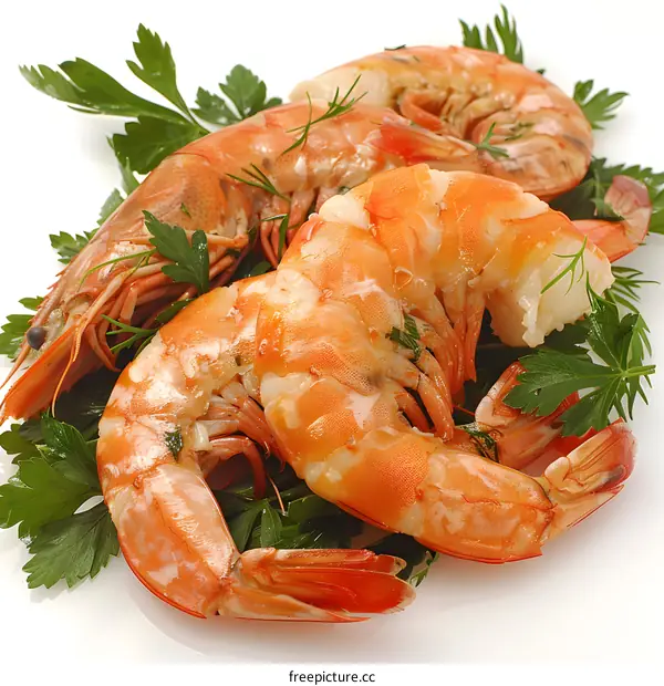 three cooked shrimps on a white plate