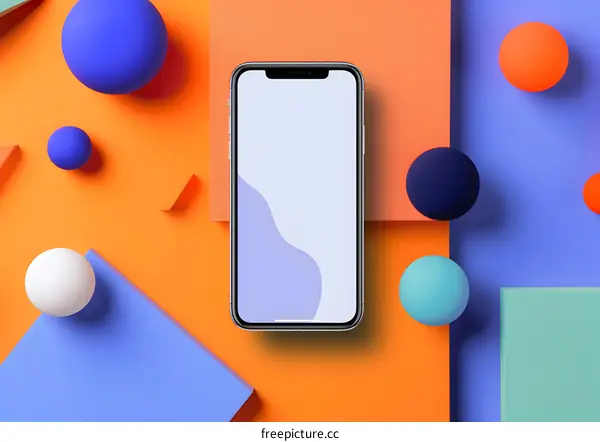 Minimalist Mockup with Smartphone and Colorful Shapes