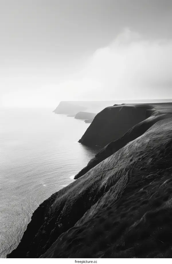black and white photo of a coastline