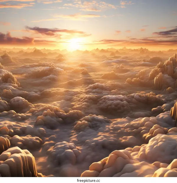 Surreal Mountain Landscape with Clouds and Sunset
