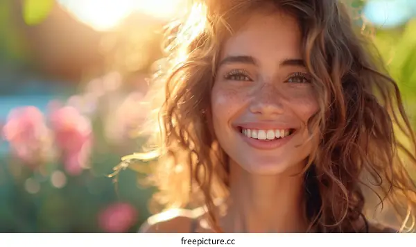 Smiling Woman Outdoors in Sunlight