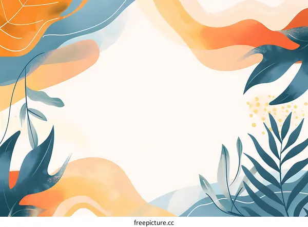 Abstract Blue and Yellow Tropical Leaves Watercolor Background